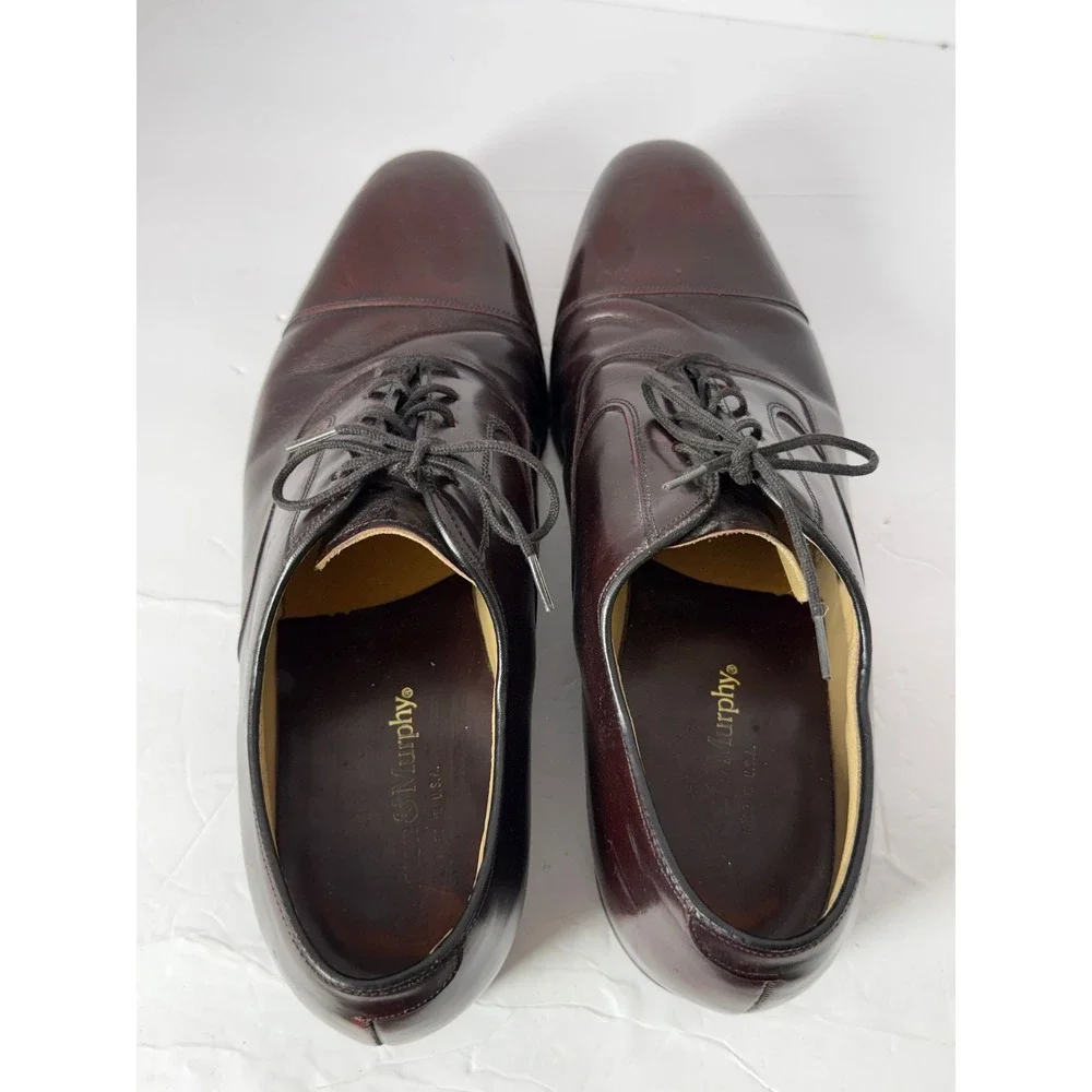 Johnston & Murphy Mens 9 D/B Burgundy Leather Cap Toe Oxford Shoes Made in USA